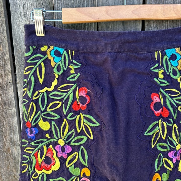 Moulinette Soeurs Floral Embroidered Linen Pencil Skirt Blue 2 - Picture 3 of 15